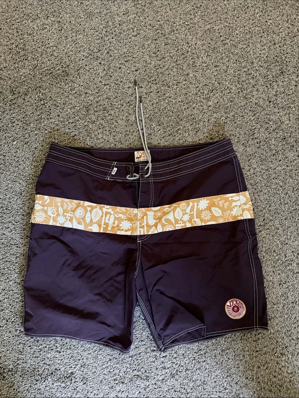 Vans Purple Swim Shorts with Yellow Floral Waistband